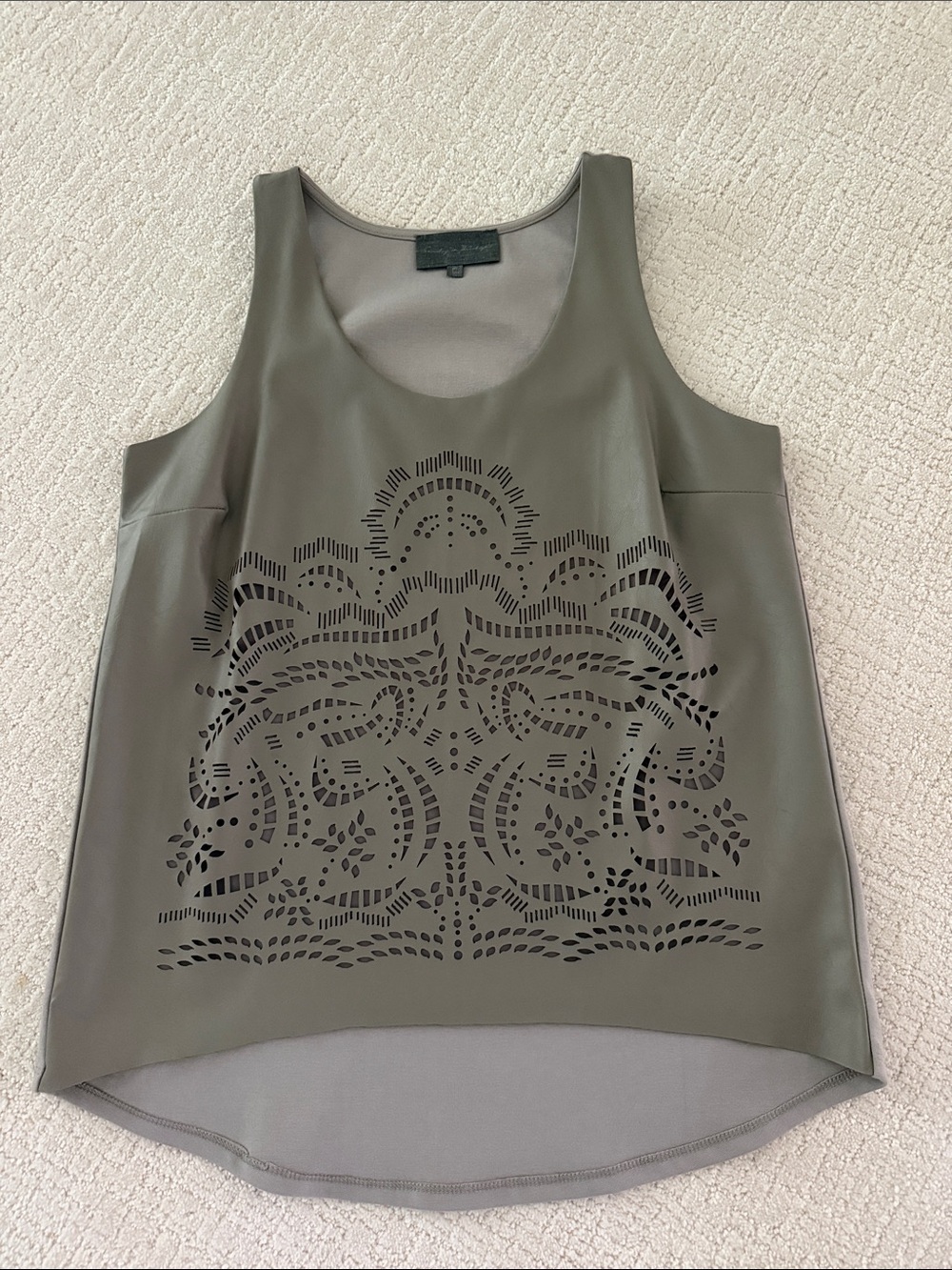 Sunday in Brooklyn Olive Laser-Cut Sleeveless Tank